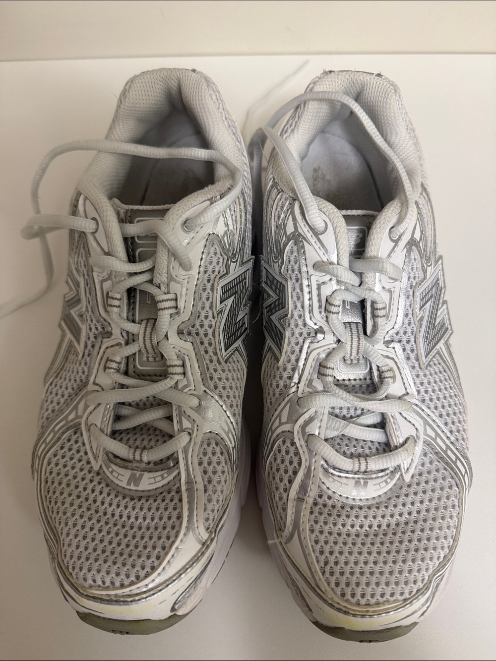 New Balance White and Silver Mesh Running Sneakers